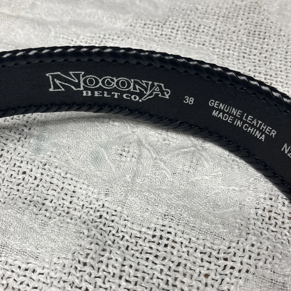 Vtg Nocona Leather Belt Mens 38 Blaxk Western Buckle  Stone Tooled Buckle